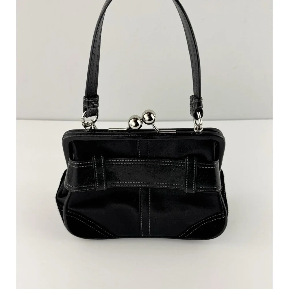 VTG Coach 3579 Madison Black Satin Swarovski Crystal Kiss Lock Bag Archive